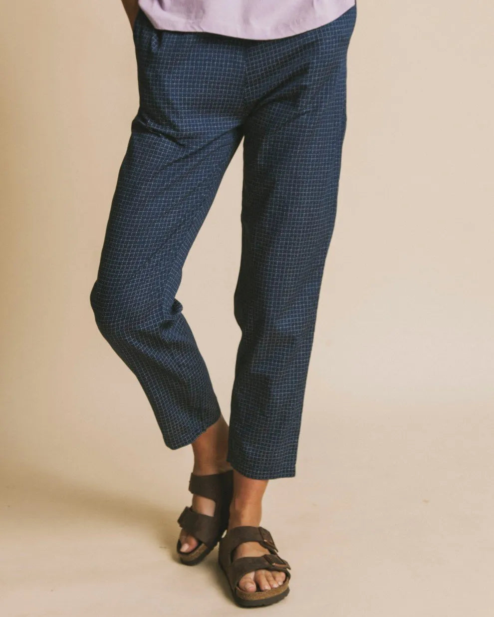 PANTALÓN CUADROS BLUE ELLA - ECRU