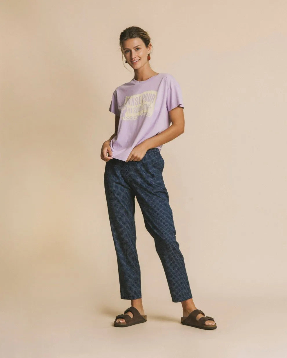 PANTALÓN CUADROS BLUE ELLA - ECRU