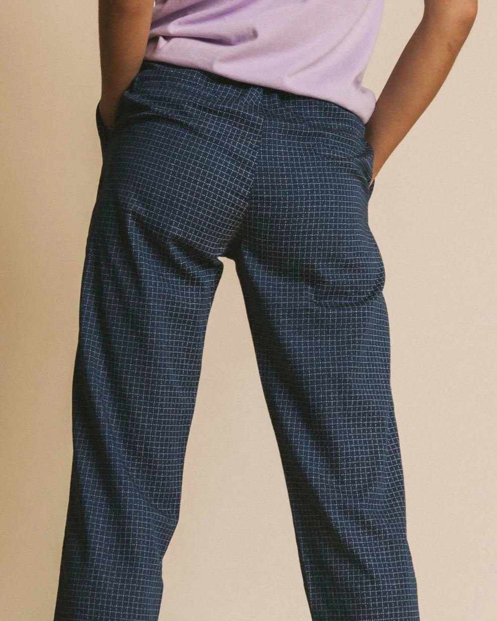 PANTALÓN CUADROS BLUE ELLA - ECRU