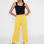Pantalón culotte de punto con ribetes a contraste amarillo - ECRU