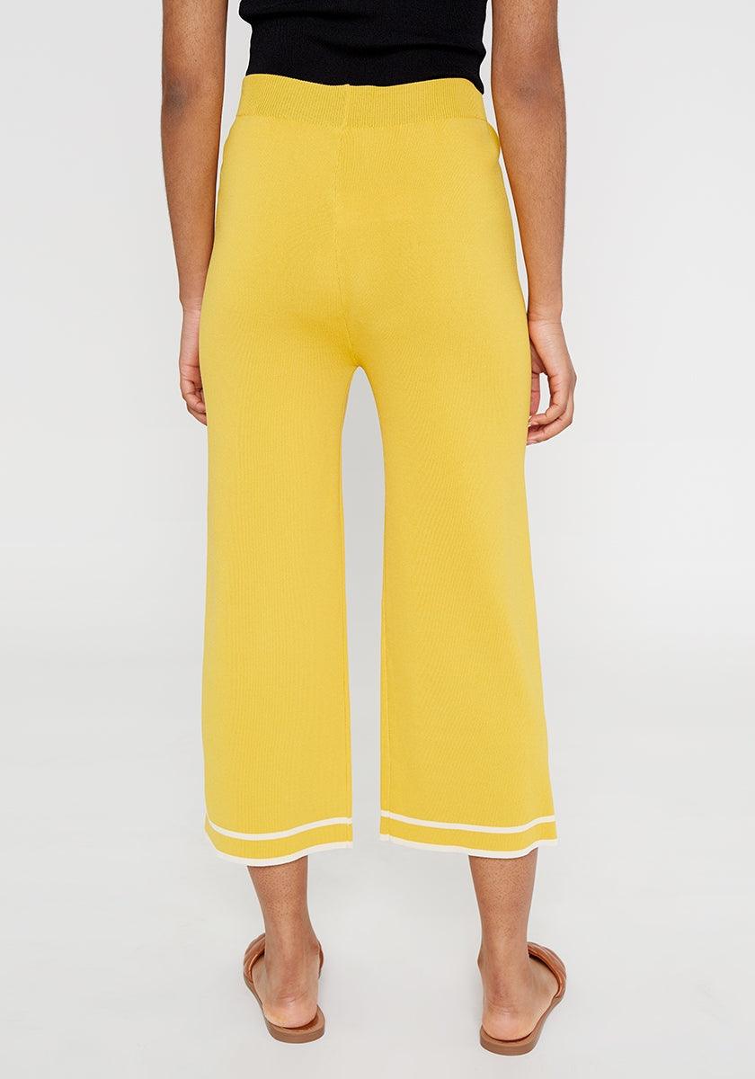 Pantalón culotte de punto con ribetes a contraste amarillo - ECRU