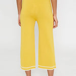 Pantalón culotte de punto con ribetes a contraste amarillo - ECRU
