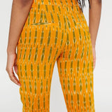 Pantalón de estampado étnico de pierna recta de talle medio con bajos divididos delanteros - ECRU