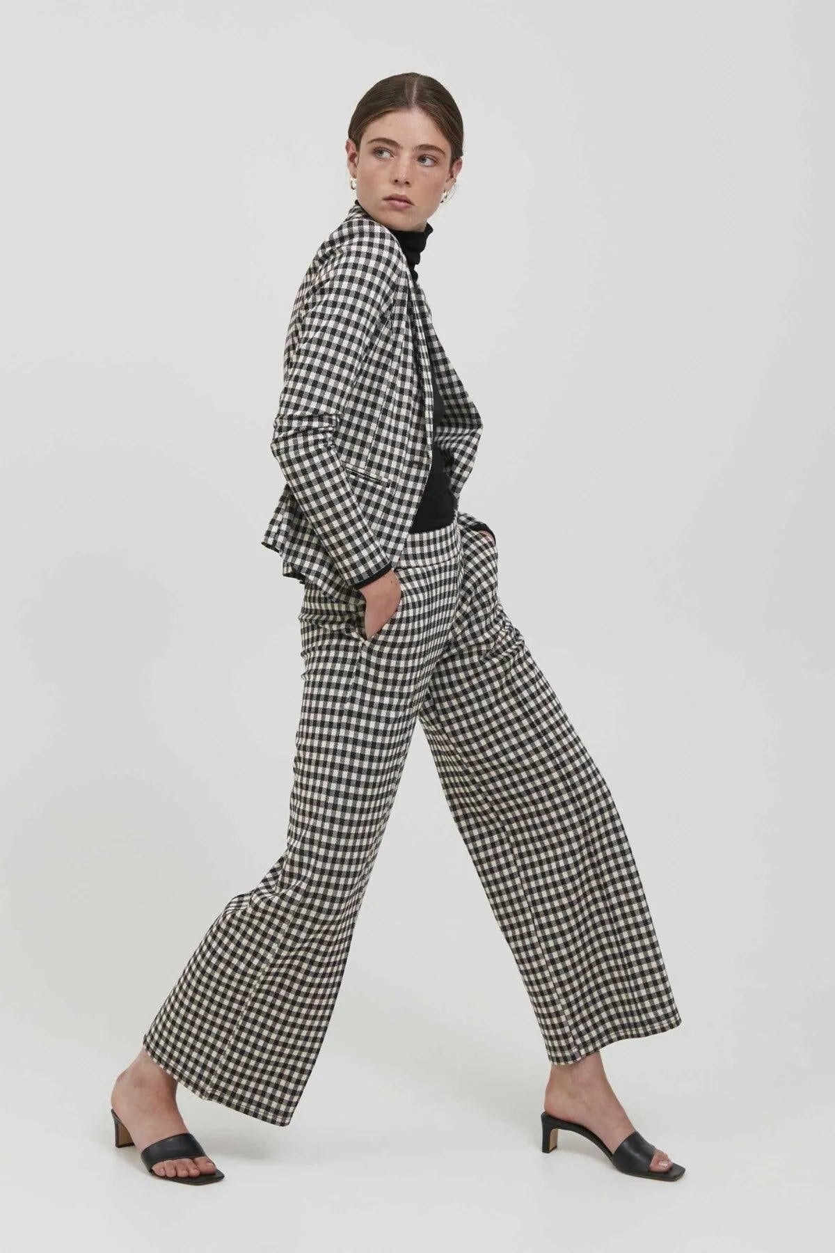 Pantalón Kate Wide Check - ECRU