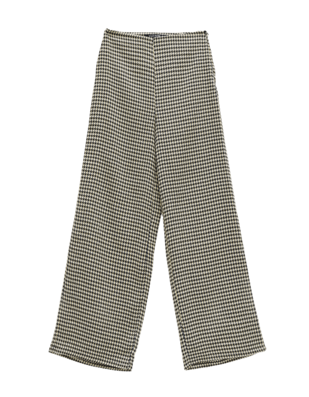 Pantalón Largo Amplio de Tiro Medio con Estampado de Pata De Gallo Blanco - ECRU
