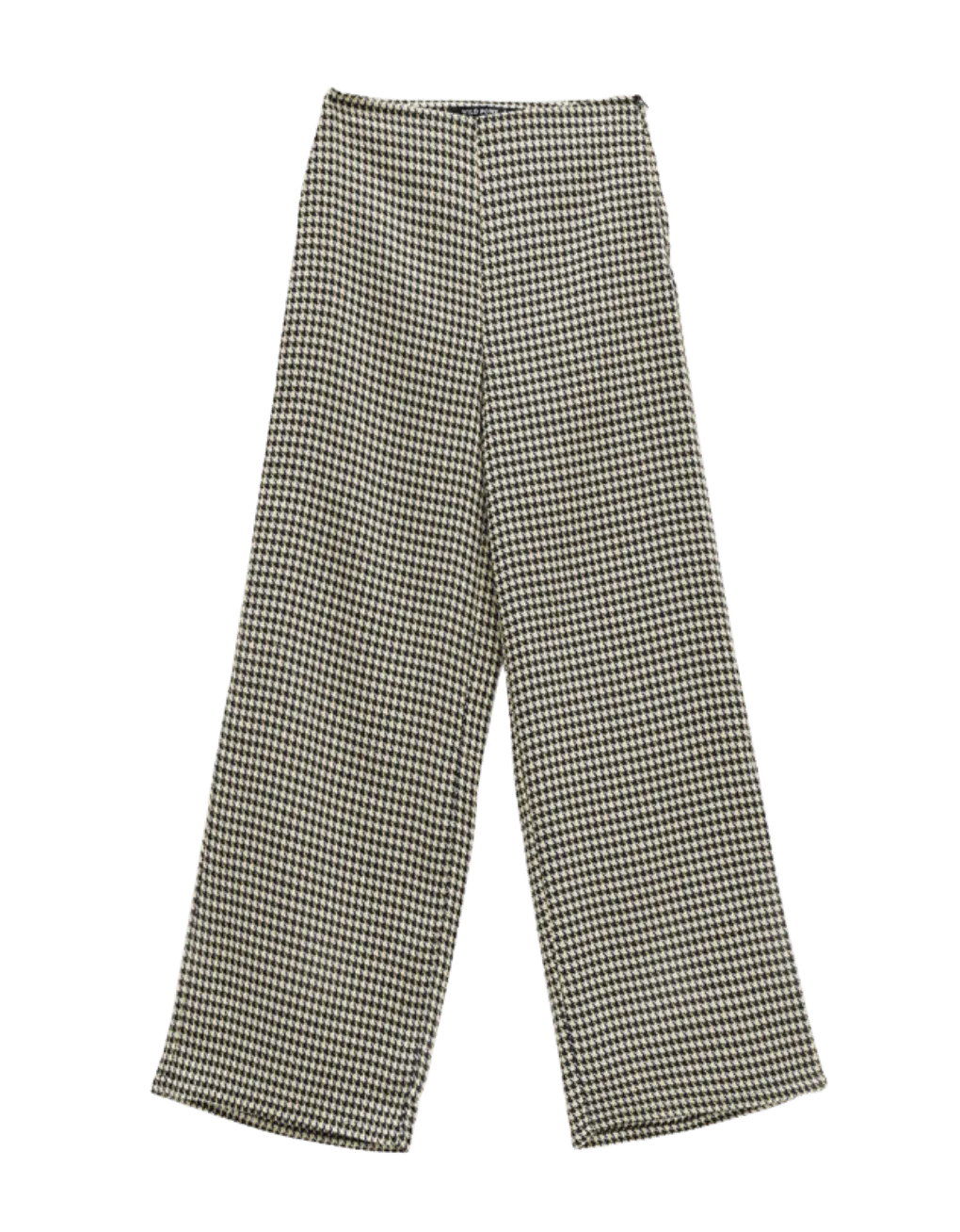 Pantalón Largo Amplio de Tiro Medio con Estampado de Pata De Gallo Blanco - ECRU