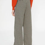 Pantalón Largo Amplio de Tiro Medio con Estampado de Pata De Gallo Blanco - ECRU