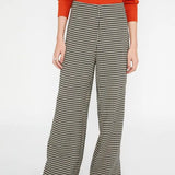 Pantalón Largo Amplio de Tiro Medio con Estampado de Pata De Gallo Blanco - ECRU