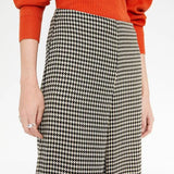 Pantalón Largo Amplio de Tiro Medio con Estampado de Pata De Gallo Blanco - ECRU