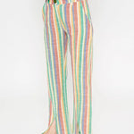 Pantalón recto de tiro medio aberturas frontales a rayas - ECRU