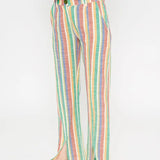 Pantalón recto de tiro medio aberturas frontales a rayas - ECRU