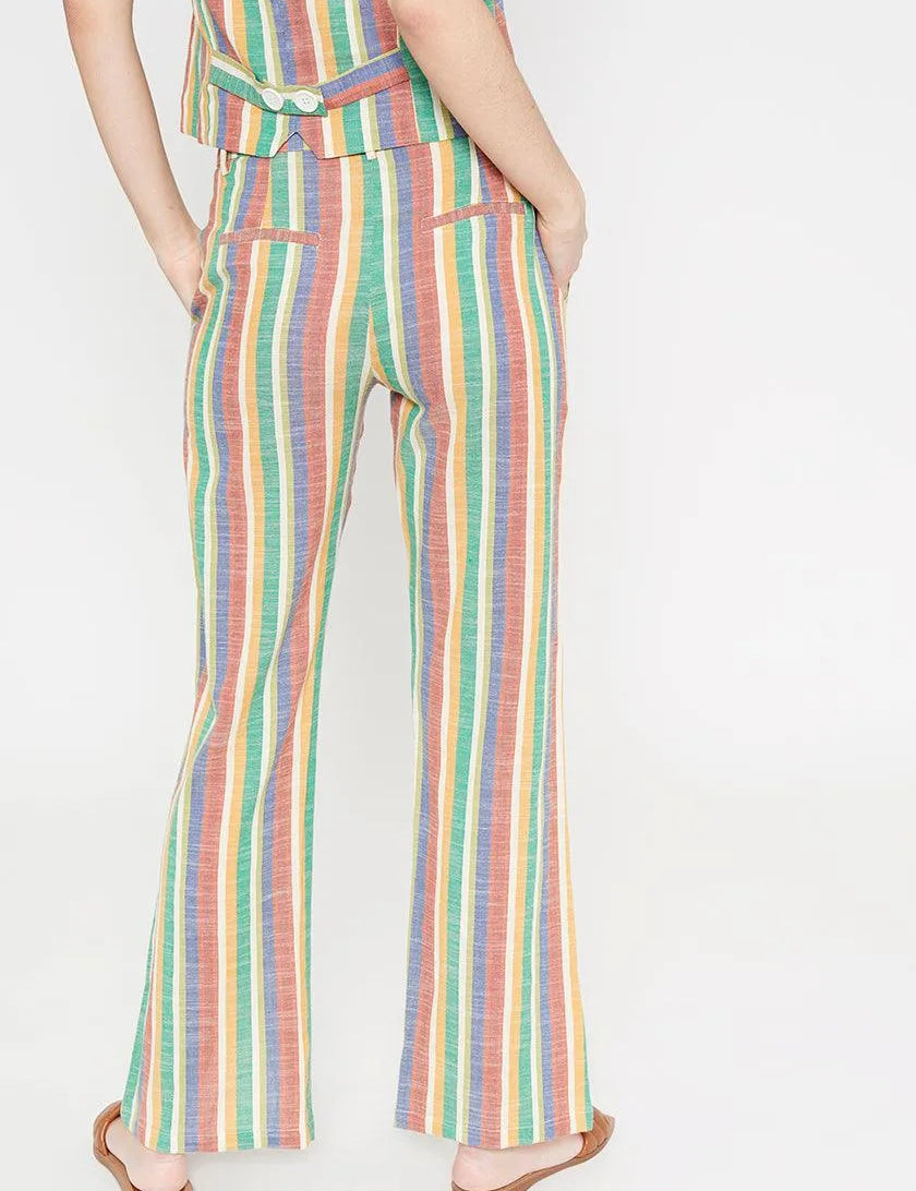 Pantalón recto de tiro medio aberturas frontales a rayas - ECRU