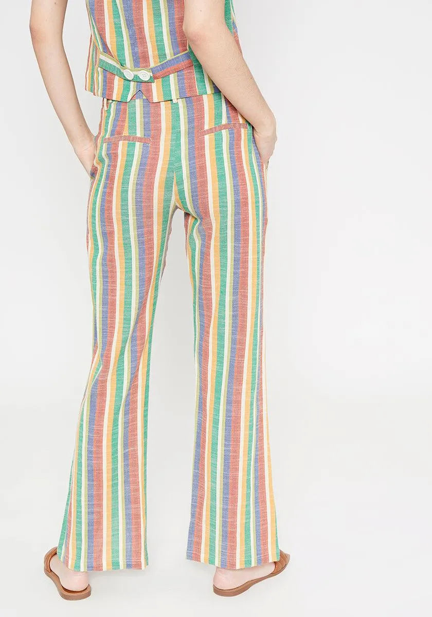 Pantalón recto de tiro medio aberturas frontales a rayas - ECRU