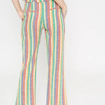 Pantalón recto de tiro medio aberturas frontales a rayas - ECRU