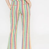 Pantalón recto de tiro medio aberturas frontales a rayas - ECRU