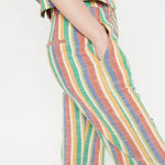 Pantalón recto de tiro medio aberturas frontales a rayas - ECRU