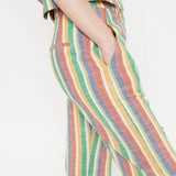 Pantalón recto de tiro medio aberturas frontales a rayas - ECRU