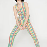 Pantalón recto de tiro medio aberturas frontales a rayas - ECRU