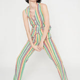 Pantalón recto de tiro medio aberturas frontales a rayas - ECRU