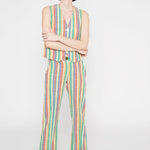 Pantalón recto de tiro medio aberturas frontales a rayas - ECRU