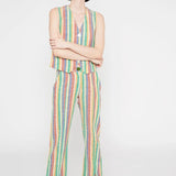 Pantalón recto de tiro medio aberturas frontales a rayas - ECRU