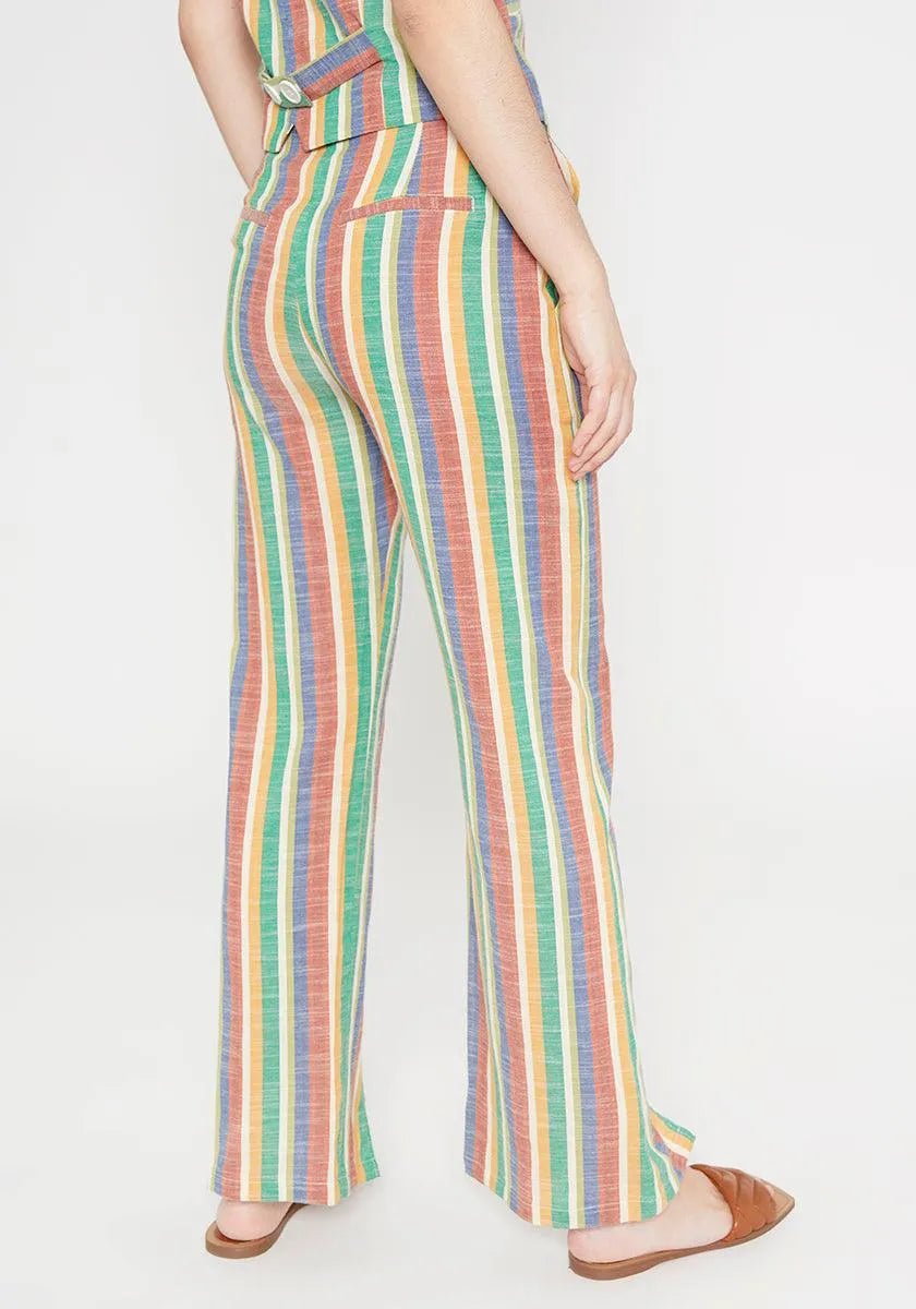 Pantalón recto de tiro medio aberturas frontales a rayas - ECRU