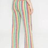 Pantalón recto de tiro medio aberturas frontales a rayas - ECRU