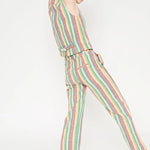 Pantalón recto de tiro medio aberturas frontales a rayas - ECRU