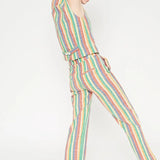 Pantalón recto de tiro medio aberturas frontales a rayas - ECRU