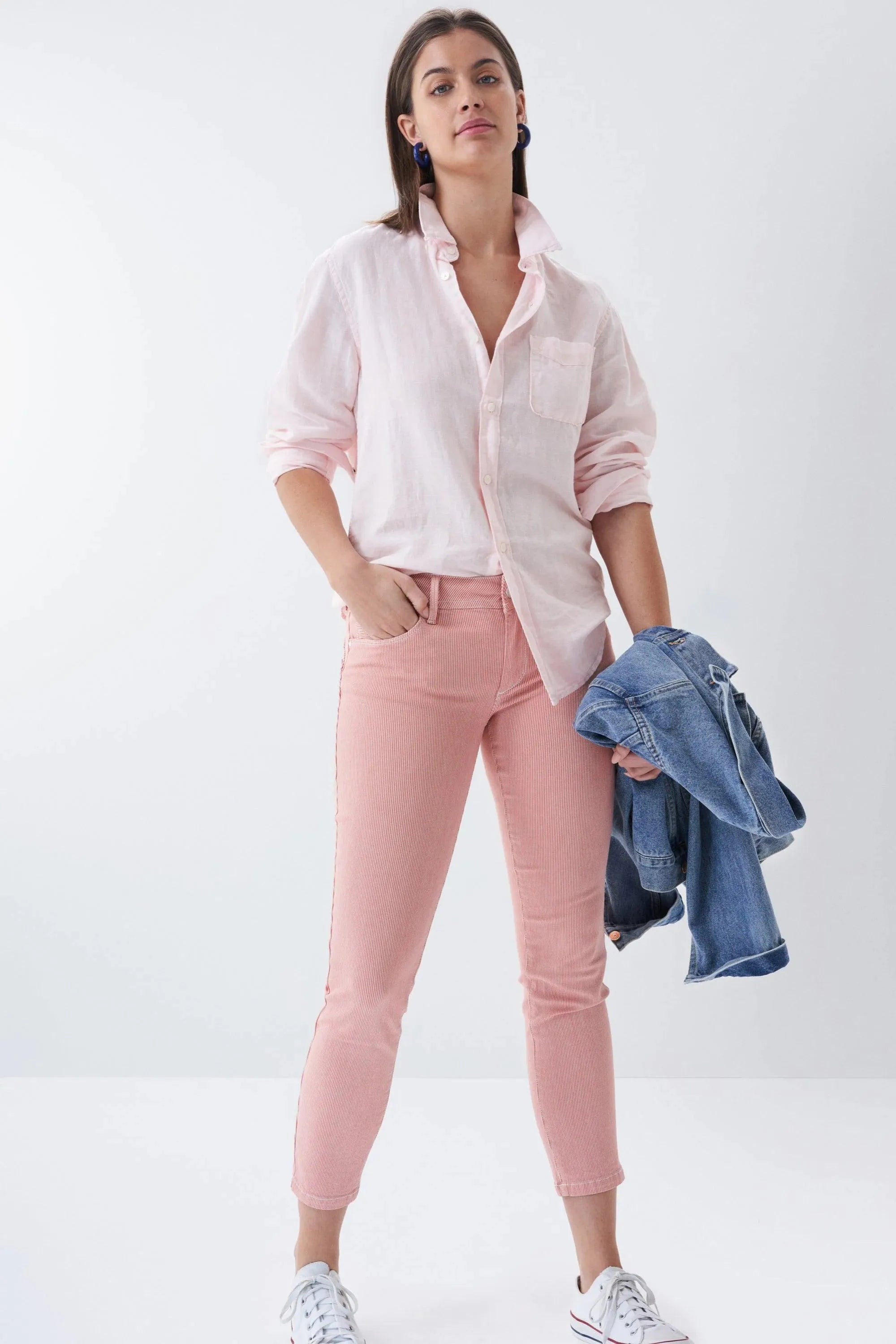 Pantalón vaquero Push Up Wonder cropped skinny rosa a rayas - ECRU