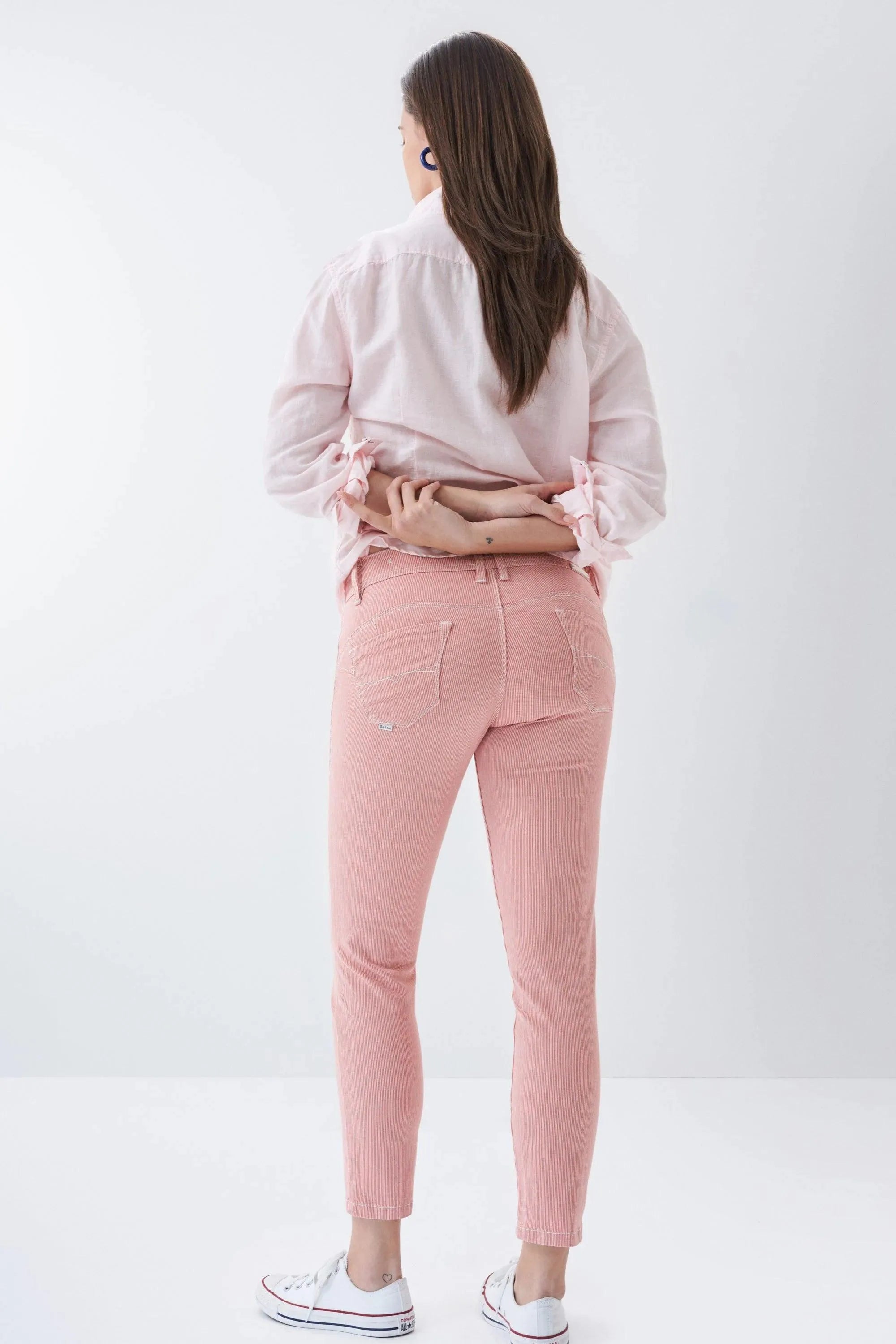 Pantalón vaquero Push Up Wonder cropped skinny rosa a rayas - ECRU