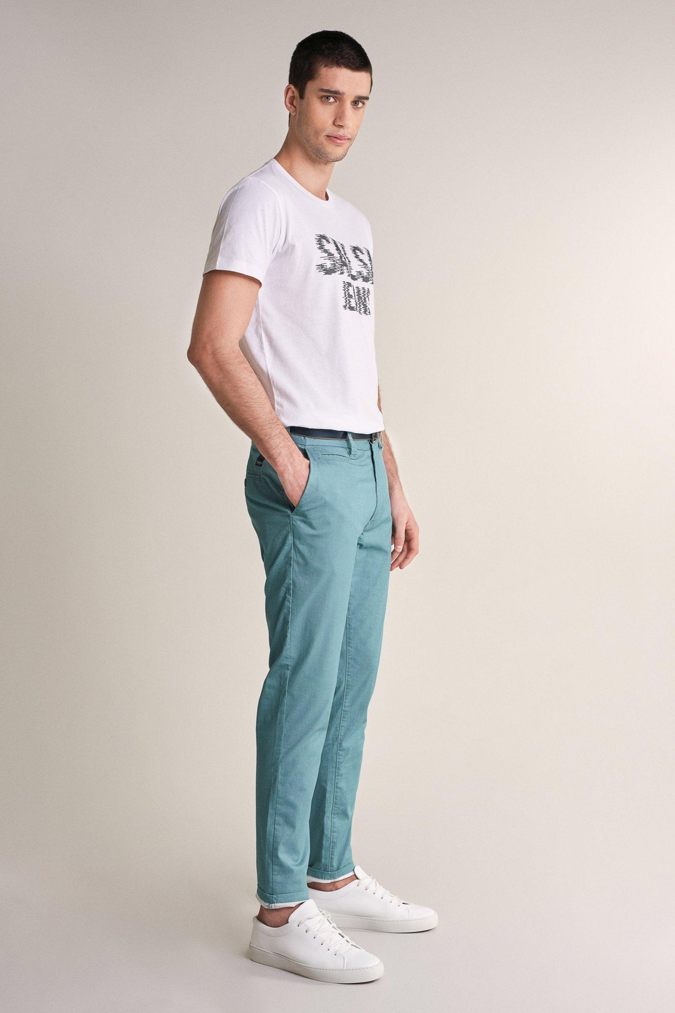 Pantalones chinos slim con microprint - ECRU