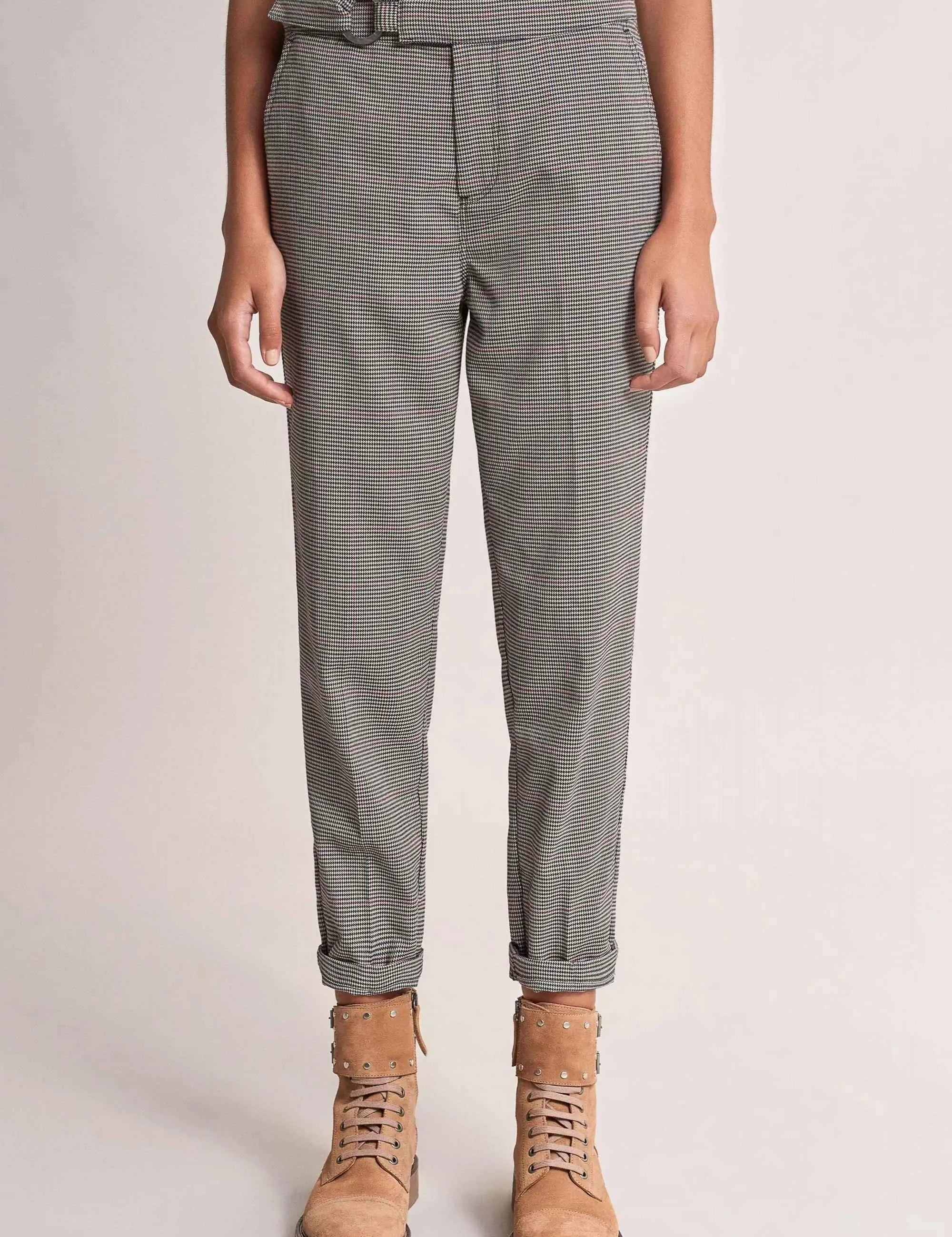 Pantalones Colette Capri Con Hebilla Pied De Poule - ECRU