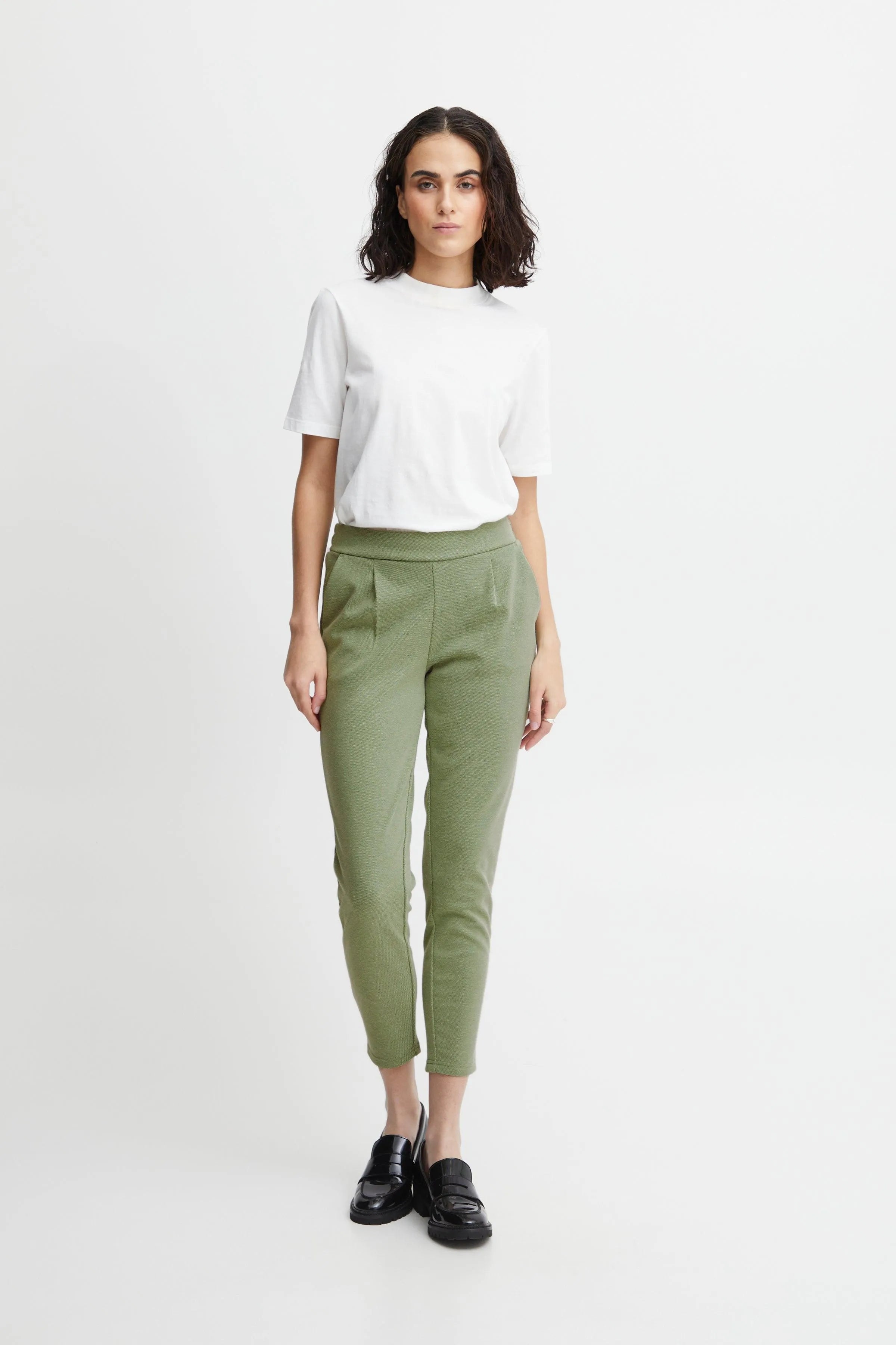 Pantalones ICHI Kate Piqué Willow Bough - ECRU