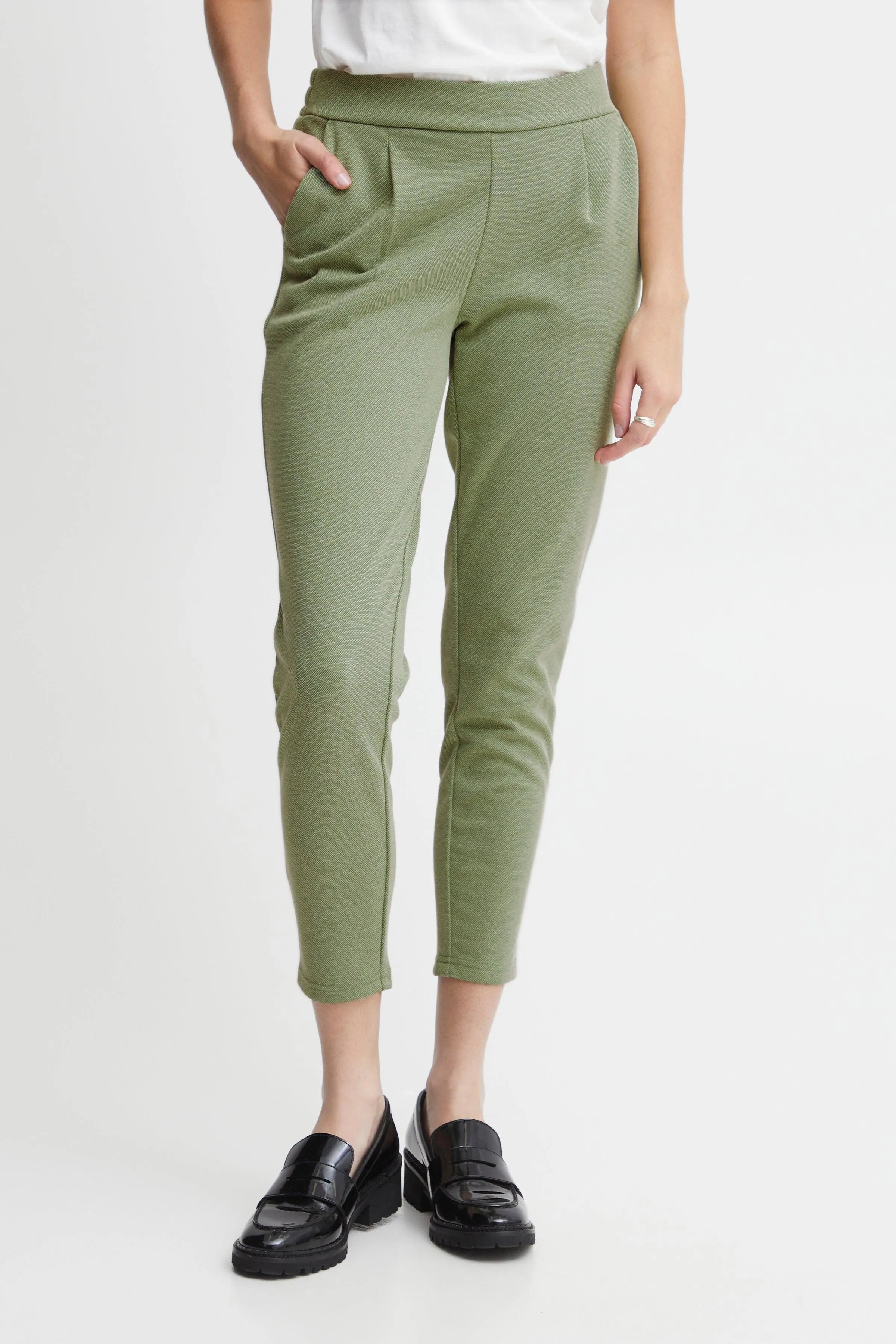Pantalones ICHI Kate Piqué Willow Bough - ECRU