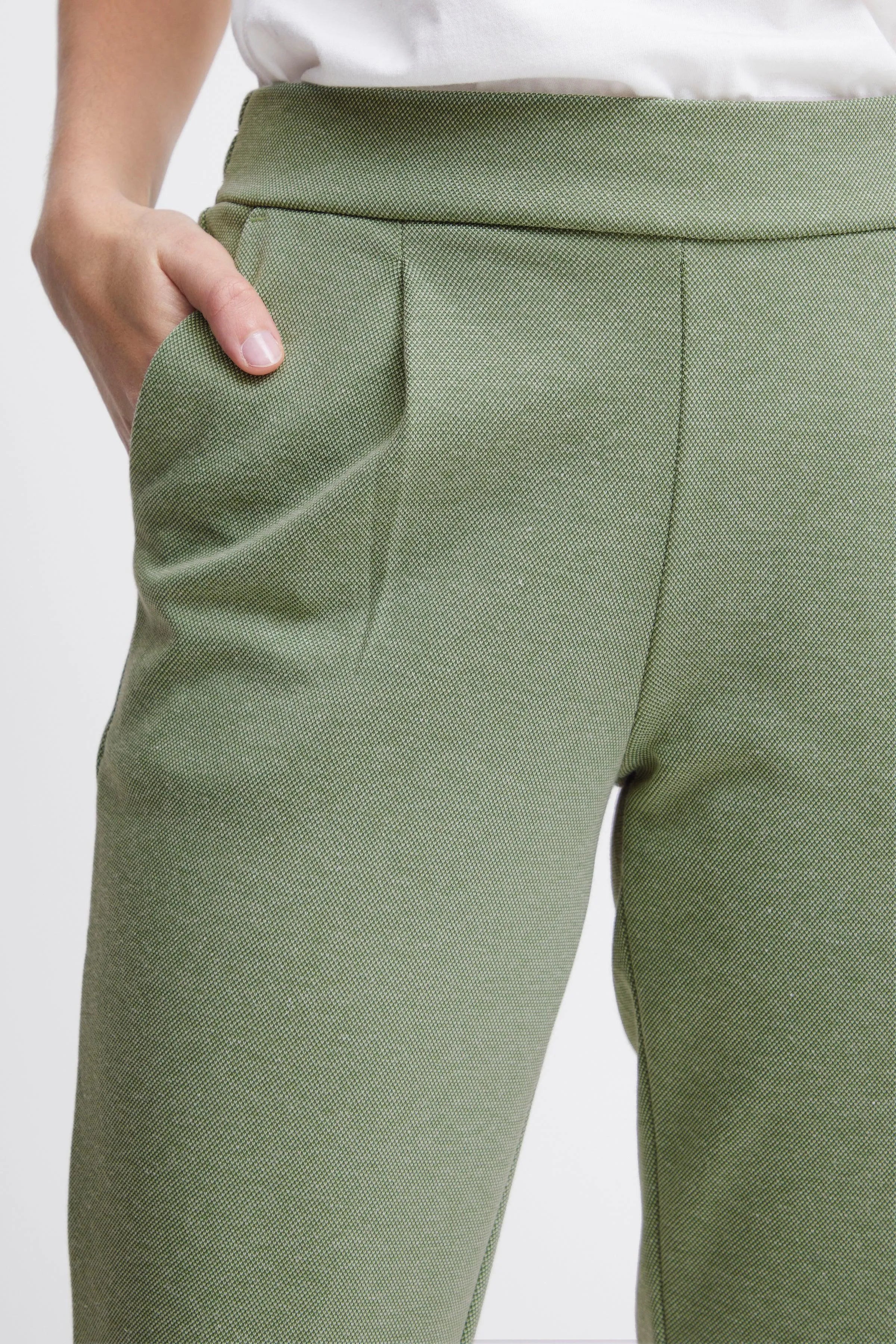 Pantalones ICHI Kate Piqué Willow Bough - ECRU