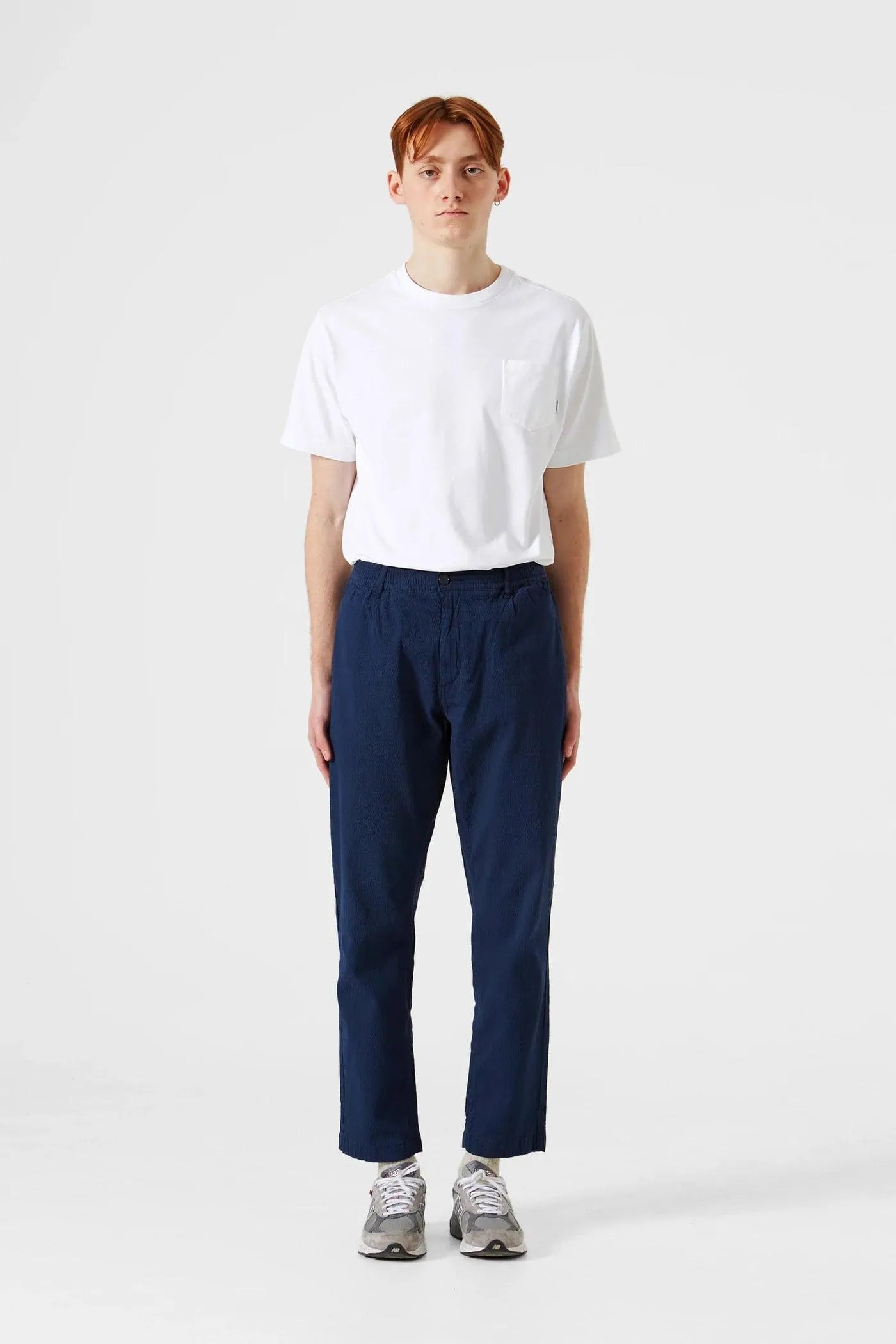 Pantalones Murano Seersucker Plain Navy - ECRU