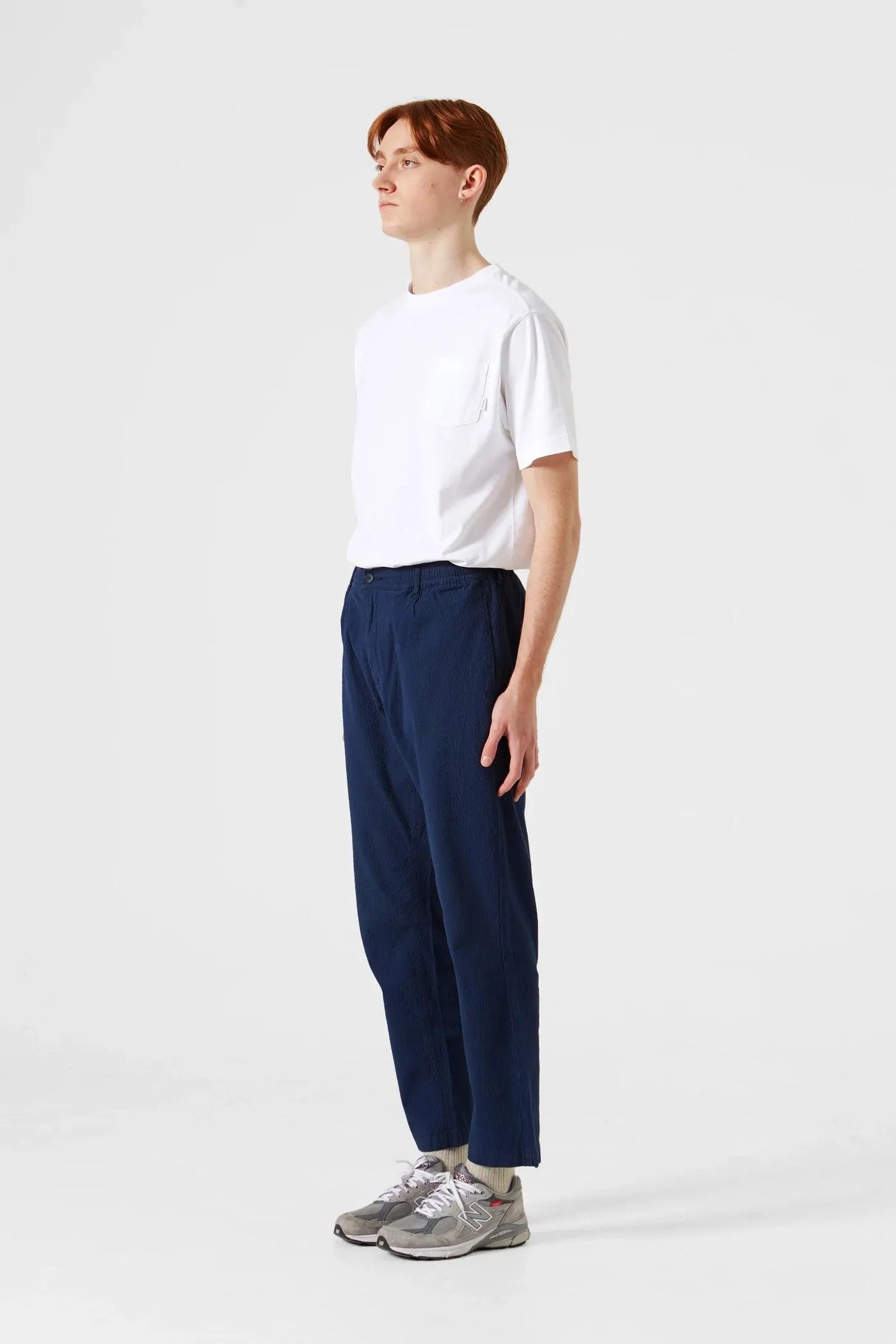 Pantalones Murano Seersucker Plain Navy - ECRU