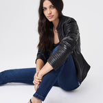 Pantalones vaqueros Push In Secret con detalles en napa - ECRU