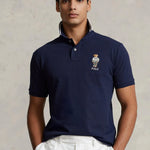 Polo de Hombre Ralph Lauren piqué Custom Slim con Polo Bear - ECRU
