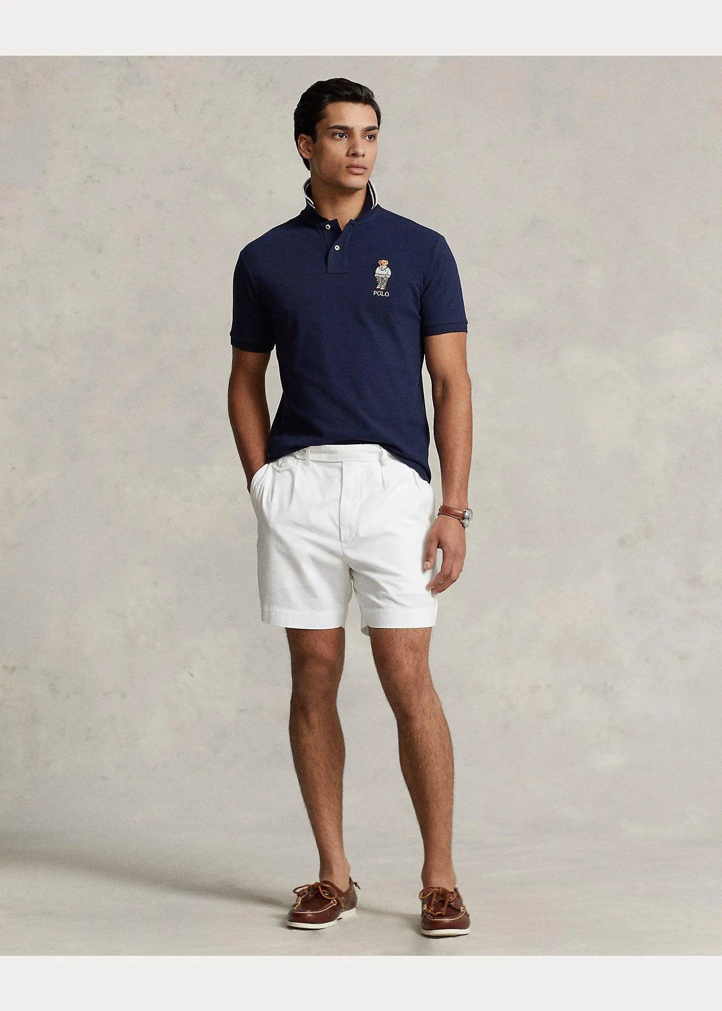 Polo de Hombre Ralph Lauren piqué Custom Slim con Polo Bear - ECRU