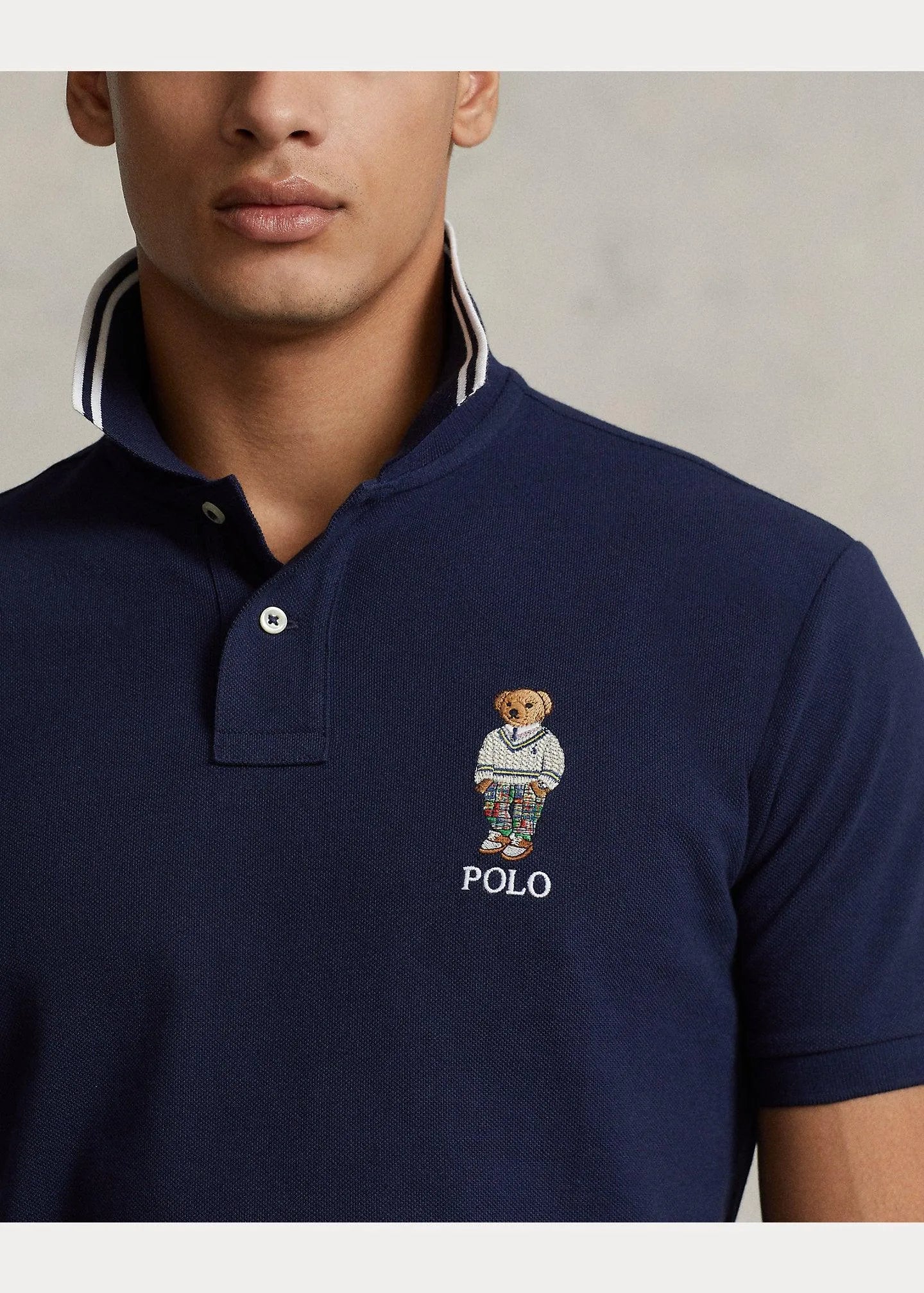 Polo de Hombre Ralph Lauren piqué Custom Slim con Polo Bear - ECRU