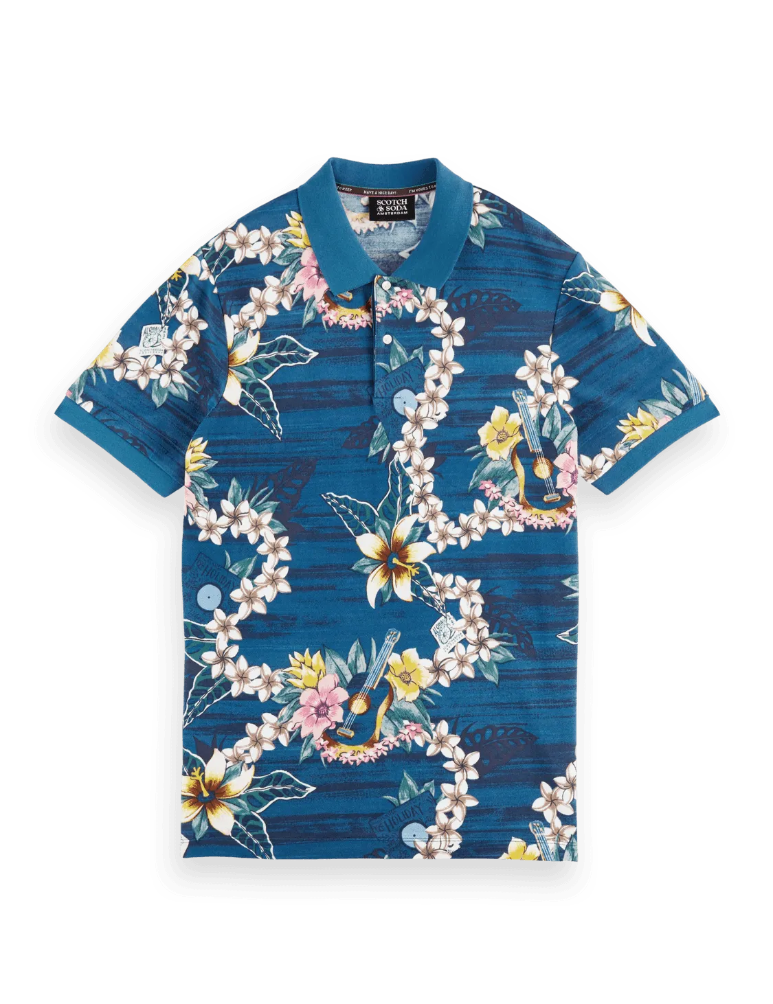 Polo de piqué de algodón orgánico con diseño estampado - ECRU