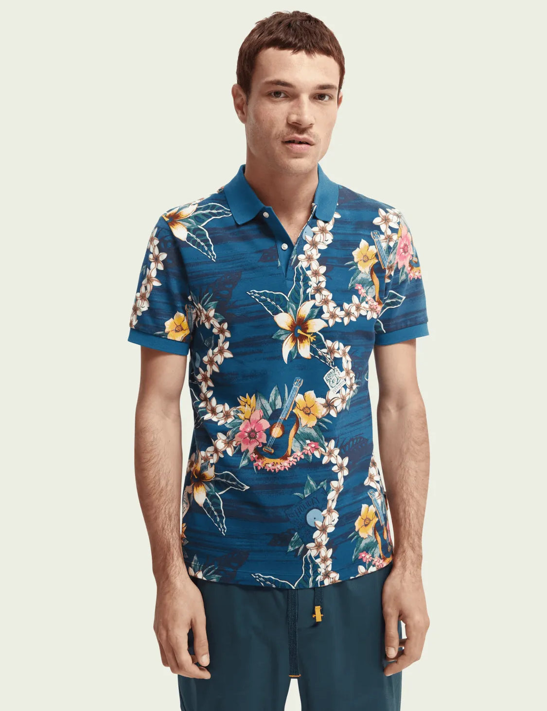 Polo de piqué de algodón orgánico con diseño estampado - ECRU