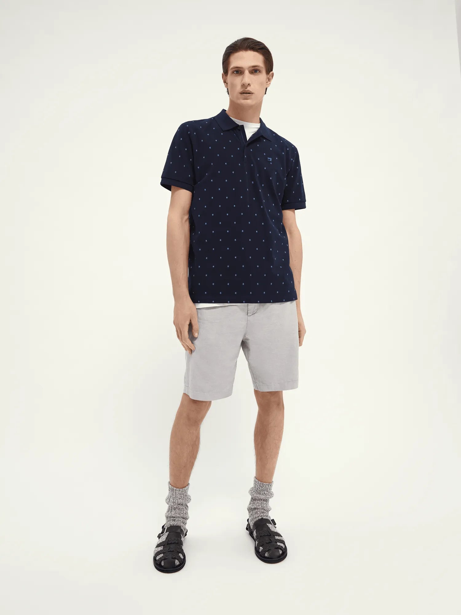 Polo de piqué de algodón orgánico con diseño estampado - ECRU