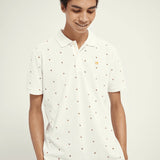 Polo de piqué de algodón orgánico con diseño estampado - ECRU