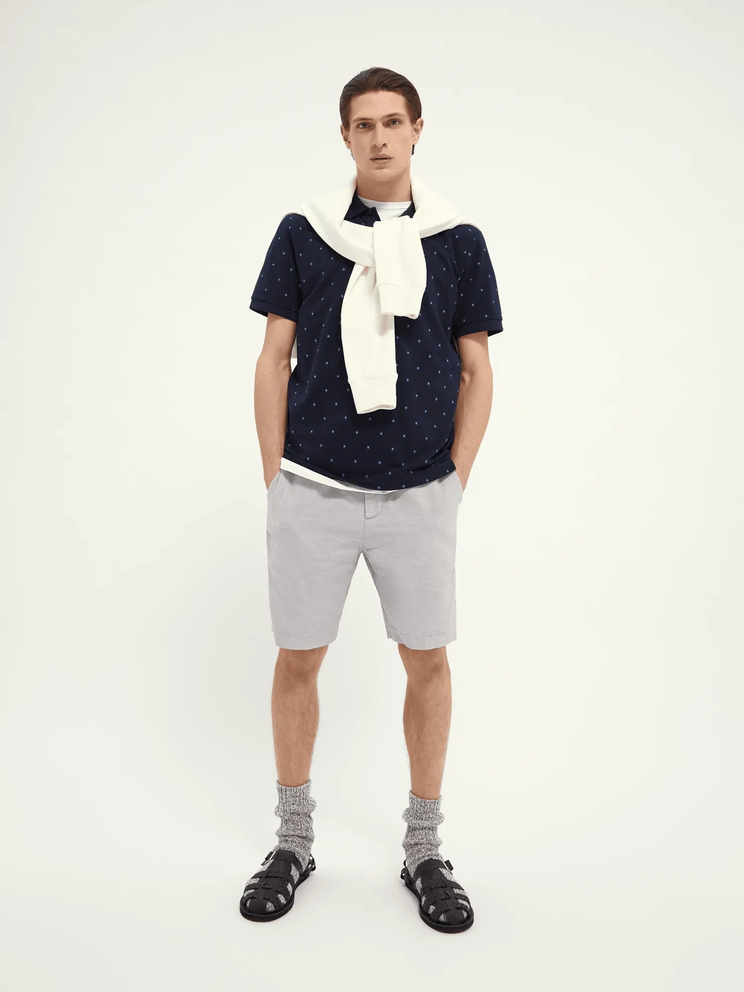 Polo de piqué de algodón orgánico con diseño estampado - ECRU