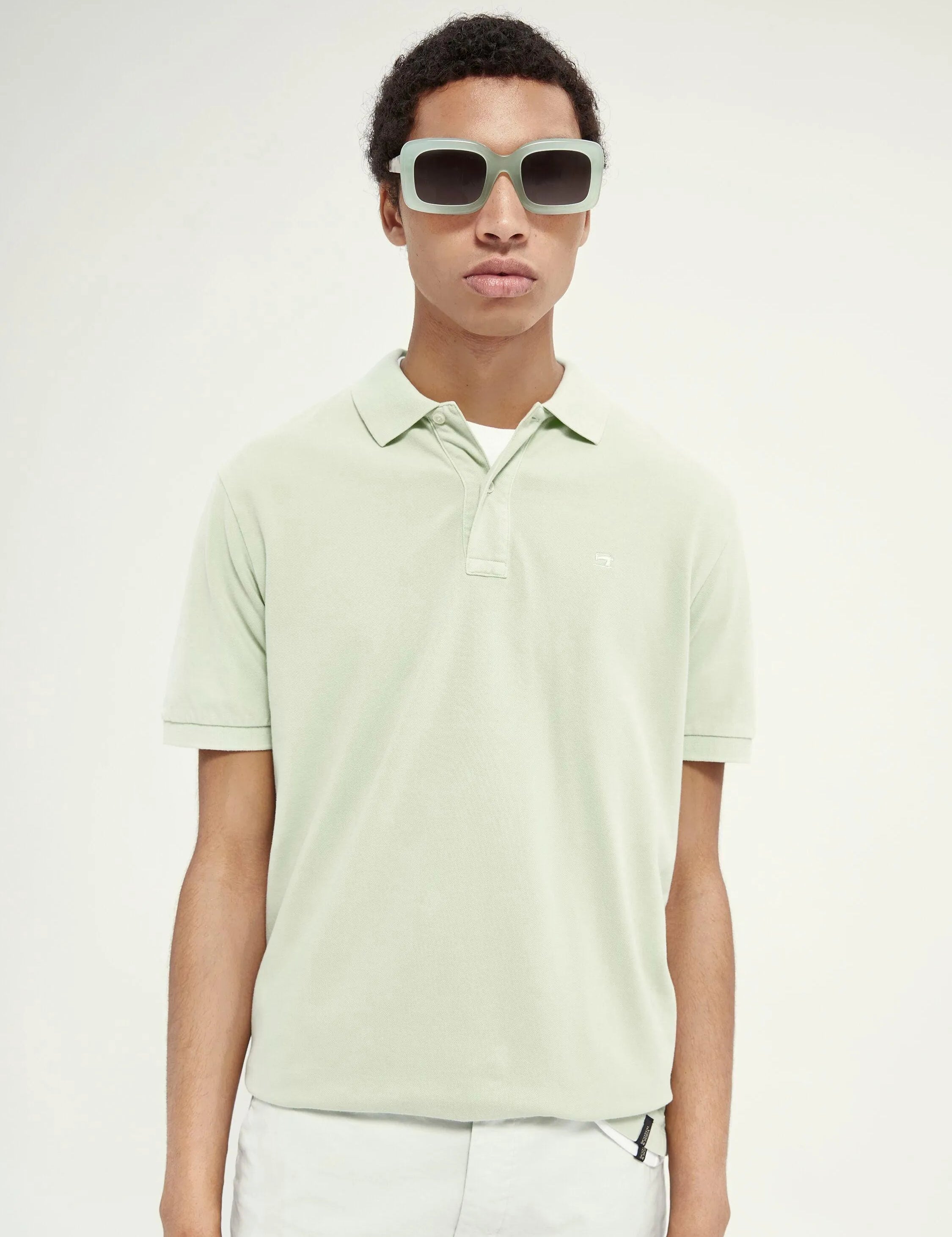 Polo de piqué de mezcla de algodón orgánico teñido en prenda - ECRU