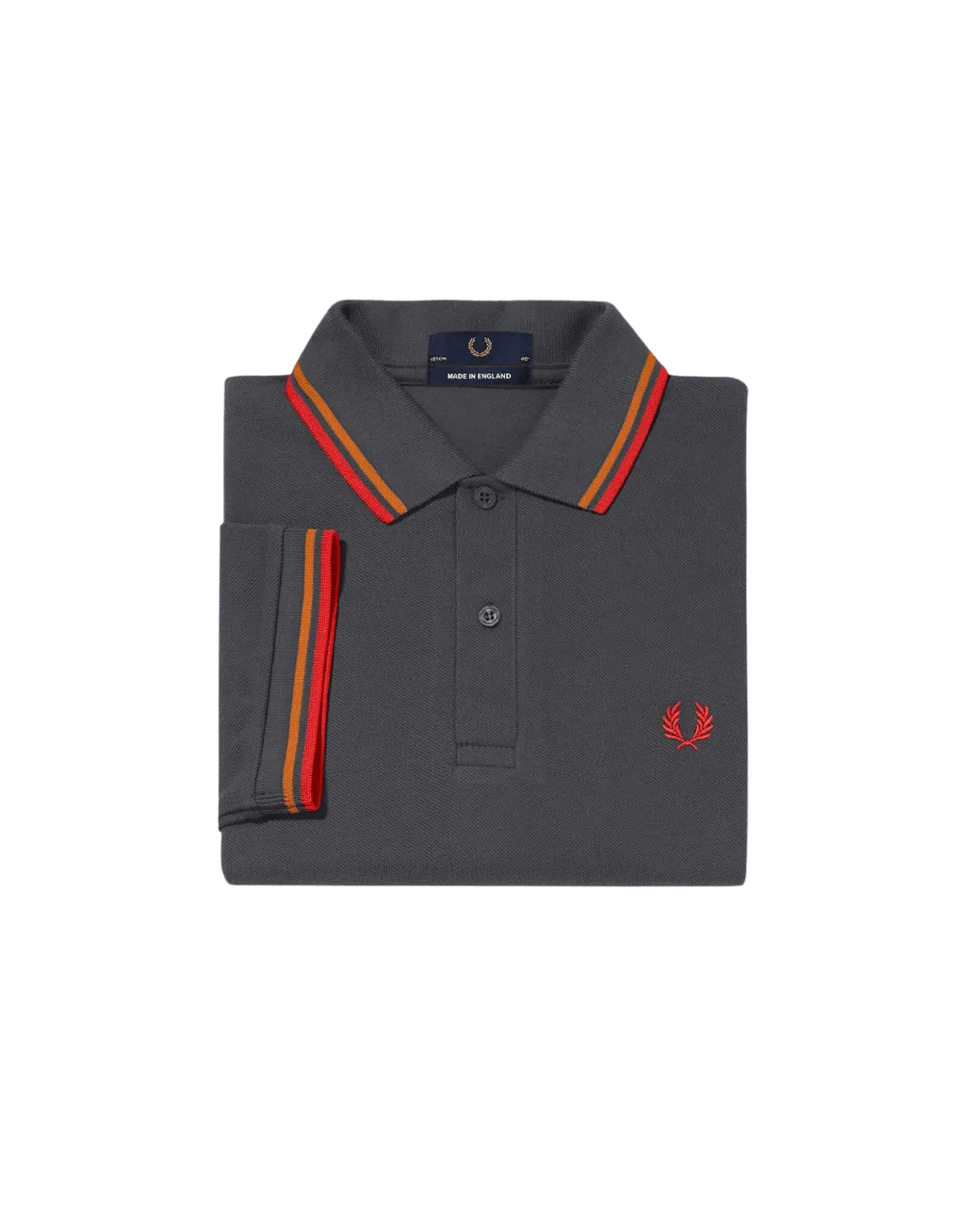 Polo Fred Perry M12 Gris Plomizo Naranja Rojo Cibernético Made In England - ECRU