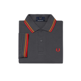 Polo Fred Perry M12 Gris Plomizo Naranja Rojo Cibernético Made In England - ECRU